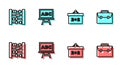 Set line Chalkboard, Abacus, and Briefcase icon. Vector