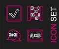 Set line Chalkboard, Equation solution, Abacus and Square root icon. Vector Royalty Free Stock Photo