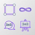 Set line Chalkboard, Equation solution, Infinity and Geometric figure Square icon. Vector