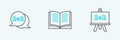 Set line Chalkboard, Equation solution and Open book icon. Vector
