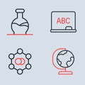 Set line Chalkboard, Molecule, Earth globe and Test tube icon. Vector