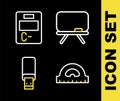 Set line Chalkboard, Protractor grid, USB flash drive and Exam paper with incorrect answers icon. Vector