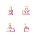 Set line Champagne in an ice bucket, Whiskey bottle and glass, and Alcohol drink Rum. Gradient color icons. Vector Royalty Free Stock Photo