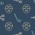 Set line Championship tournament bracket, Hockey mask and Ice hockey stick on seamless pattern. Vector