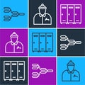 Set line Championship tournament bracket, Locker or changing room and Hockey coach icon. Vector