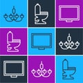 Set line Chandelier, Picture frame on table and Toilet bowl icon. Vector