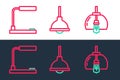 Set line Chandelier, Table lamp and Lamp hanging icon. Vector