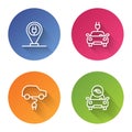 Set line Charging parking electric car, Electric, and Eco. Color circle button. Vector
