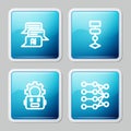 Set line Chat bot, Algorithm, Robot setting and Neural network icon. Vector Royalty Free Stock Photo