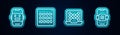 Set line Chat bot, Binary code, Neural network and Artificial intelligence AI. Glowing neon icon. Vector Royalty Free Stock Photo