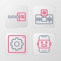 Set line Chat bot, Computer api interface, Artificial intelligence AI and Binary code icon. Vector Royalty Free Stock Photo
