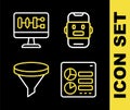 Set line Chat bot, Computer api interface, Funnel or filter and Algorithm icon. Vector Royalty Free Stock Photo