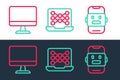 Set line Chat bot, Computer monitor and Neural network icon. Vector Royalty Free Stock Photo