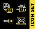 Set line Chat bot, Neural network, Binary code and Artificial intelligence robot icon. Vector Royalty Free Stock Photo