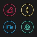 Set line Check engine, Car motor ventilator, Shock absorber and Timing belt kit icon. Vector Royalty Free Stock Photo