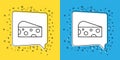 Set line Cheese icon isolated on yellow and blue background. Vector