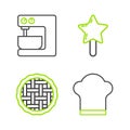 Set line Chef hat, Homemade pie, Lollipop and Electric mixer icon. Vector