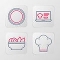 Set line Chef hat, Nachos in plate, Online ordering and delivery and Plate icon. Vector Royalty Free Stock Photo