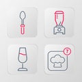 Set line Chef hat, Wine glass, Blender and Teaspoon icon. Vector