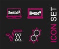 Set line Chemical formula, Square root of x glyph, Equation solution and icon. Vector Royalty Free Stock Photo