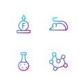 Set line Chemical formula, Test tube, Force of physic and Experimental mouse. Gradient color icons. Vector