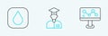 Set line Chemical formula, Water drop and Laboratory assistant icon. Vector