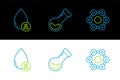 Set line Chemical formula, Water drop and Test tube and flask chemical icon. Vector