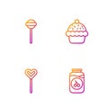 Set line Cherry jam jar, Lollipop, and Cupcake. Gradient color icons. Vector Royalty Free Stock Photo