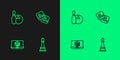 Set line Chess, Game dice, Bowling pin and ball and Bingo icon. Vector Royalty Free Stock Photo