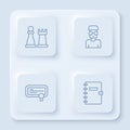 Set line Chess, Nerd geek, Certificate template and Spiral notebook. White square button. Vector