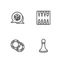 Set line Chess pawn, Casino chips, Game dice and Backgammon board icon. Vector Royalty Free Stock Photo