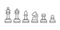 Set of line chess piece icons isolated on white background. Board game. Black silhouettes. Royalty Free Stock Photo