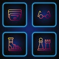 Set line Chess, Slippers with socks, Waist bag of banana and Eyeglasses. Gradient color icons. Vector Royalty Free Stock Photo