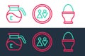 Set line Chicken egg on stand, Coffee pot and Toilet icon. Vector