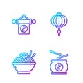 Set line Chinese drum, Asian noodles in bowl, Yin Yang and Chinese paper lantern. Gradient color icons. Vector Royalty Free Stock Photo