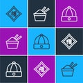 Set line Chinese New Year, hat and ice bowl with chopstick icon. Vector Royalty Free Stock Photo