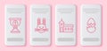 Set line Christian chalice, Easter rabbit, Church building and Broken egg. White rectangle button. Vector Royalty Free Stock Photo