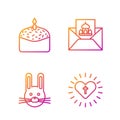 Set line Christian cross and heart, Easter rabbit, Easter cake and candle and Greeting card with Happy Easter. Gradient