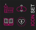 Set line Christian cross and heart, Holy bible book, Easter eggs and Church building icon. Vector Royalty Free Stock Photo