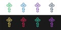 Set line Christian cross icon isolated on black and white background. Church cross. Vector Royalty Free Stock Photo