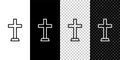 Set line Christian cross icon isolated on black and white,transparent background. Church cross. Vector Royalty Free Stock Photo