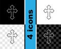 Set line Christian cross icon isolated on black and white, transparent background. Church cross. Vector Royalty Free Stock Photo