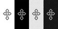 Set line Christian cross icon isolated on black and white,transparent background. Church cross. Vector Royalty Free Stock Photo