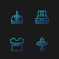 Set line Christian cross, USSR t-shirt, King crown and Mausoleum of Lenin. Gradient color icons. Vector