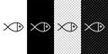Set line Christian fish symbol icon isolated on black and white background. Jesus fish symbol. Vector Illustration. Royalty Free Stock Photo