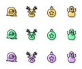 Set line Christmas ball, Santa Claus hat, Reindeer and snowman icon. Vector Royalty Free Stock Photo