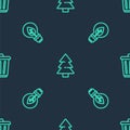 Set line Christmas tree, Light bulb with leaf and Trash can on seamless pattern. Vector Royalty Free Stock Photo