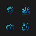 Set line Christmas tree, Ushanka, Location Russia and Saint Basil's Cathedral. Gradient color icons. Vector Royalty Free Stock Photo