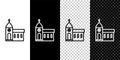 Set line Church building icon isolated on black and white background. Christian Church. Religion of church. Vector Royalty Free Stock Photo