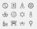 Set line Church building, Rosary beads religion, Hands praying position, Japan Gate, Yin Yang, Moon, Masons and Priest